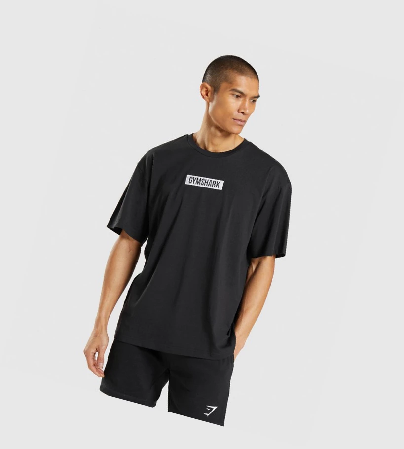 Gymshark Central Oversized Miesten T Paidat Mustat | HDEKXF819
