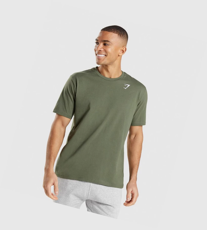 Gymshark Crest Miesten T Paidat Oliivinvihreä | CFZUIE209