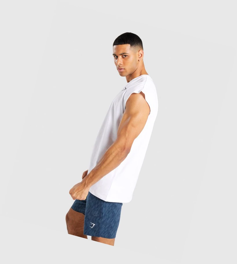 Gymshark Critical Cut Off Hihattomat Miesten Hihaton Paita Valkoinen | IOAVLB478