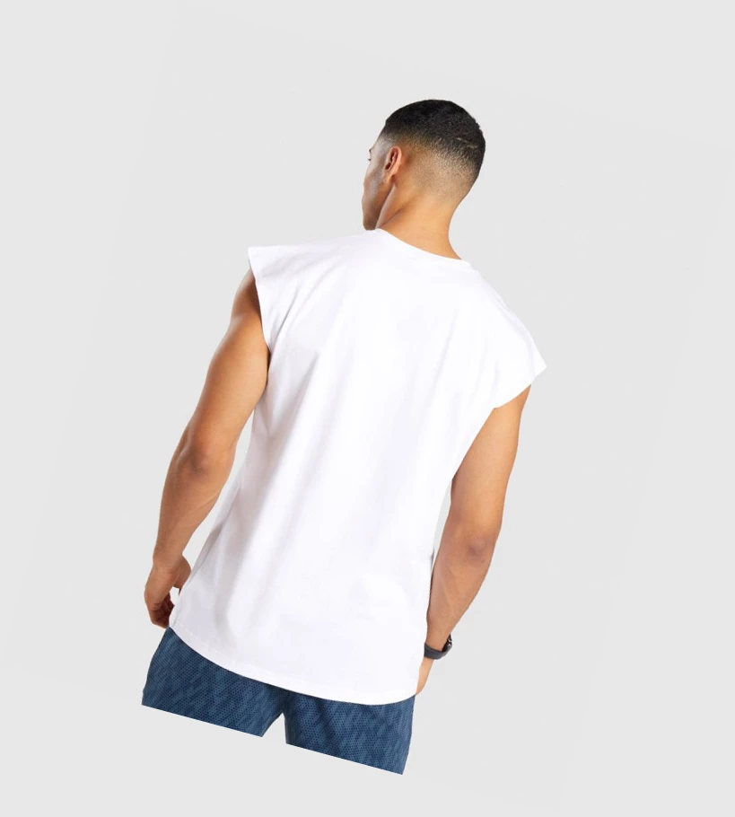 Gymshark Critical Cut Off Hihattomat Miesten Hihaton Paita Valkoinen | IOAVLB478