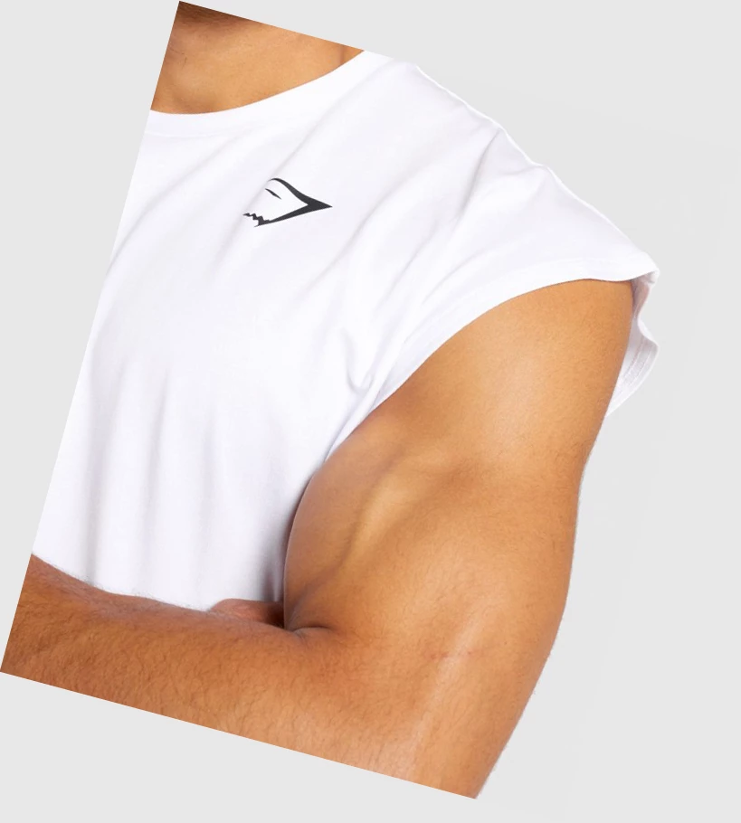Gymshark Critical Cut Off Hihattomat Miesten Hihaton Paita Valkoinen | IOAVLB478