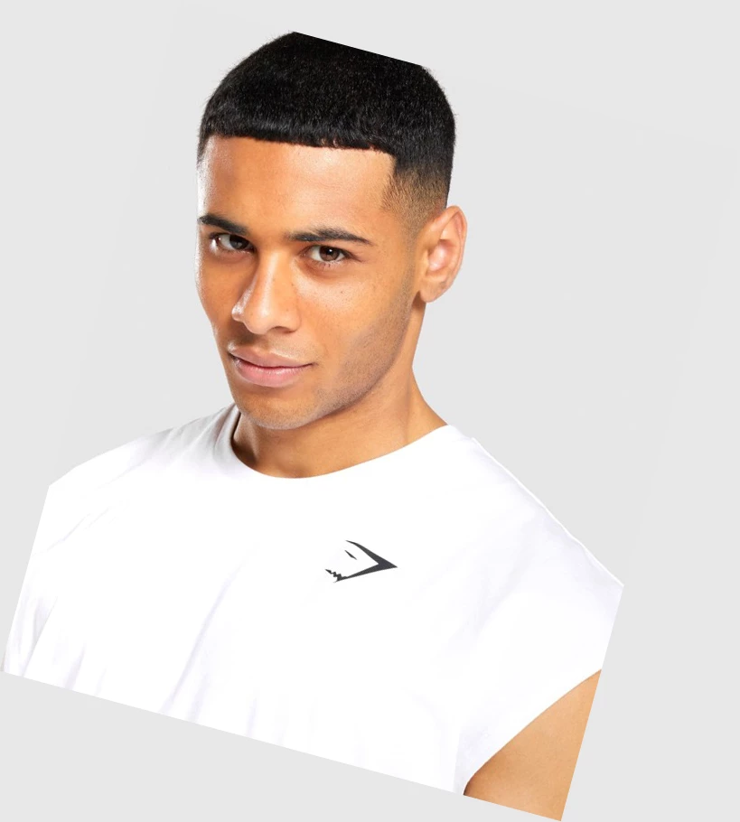 Gymshark Critical Cut Off Hihattomat Miesten Hihaton Paita Valkoinen | IOAVLB478