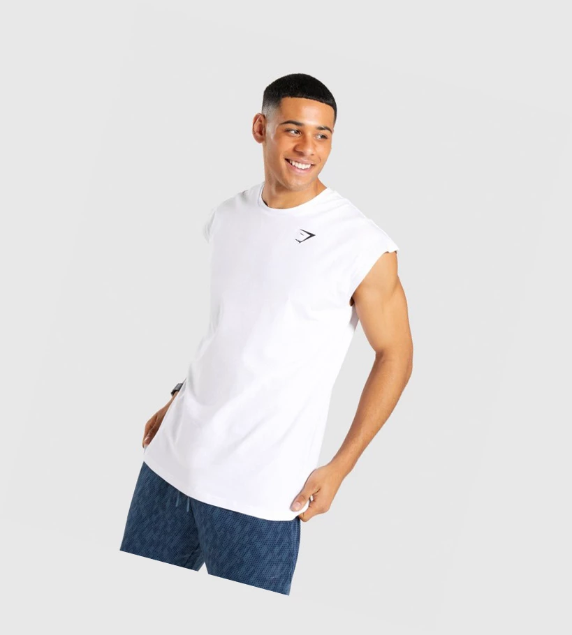Gymshark Critical Cut Off Hihattomat Miesten Hihaton Paita Valkoinen | IOAVLB478