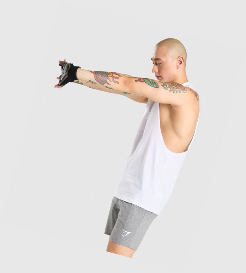 Gymshark Critical Drop Arm Miesten Hihaton Paita Valkoinen | AKEOZQ279