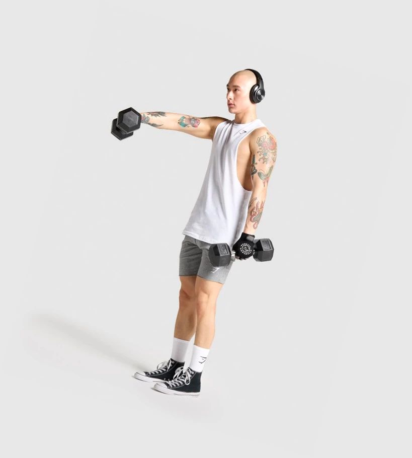 Gymshark Critical Drop Arm Miesten Hihaton Paita Valkoinen | AKEOZQ279