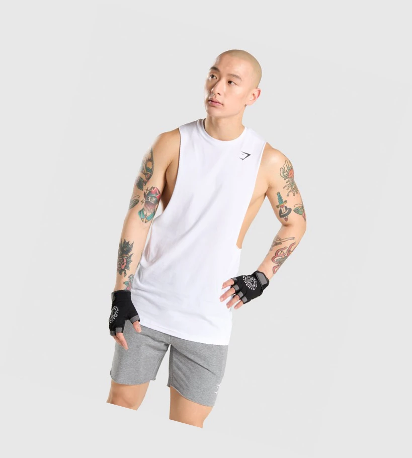 Gymshark Critical Drop Arm Miesten Hihaton Paita Valkoinen | AKEOZQ279