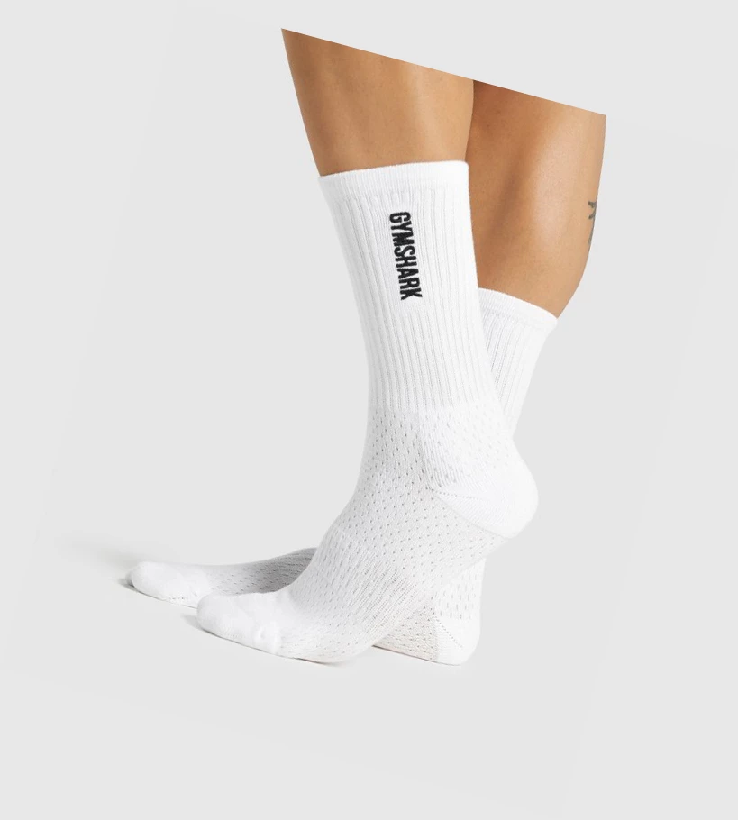 Gymshark Embroidered Logo Miesten Sukat Valkoinen | WJSYKT015