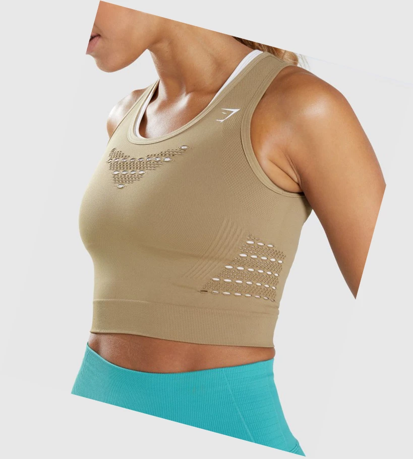 Gymshark Energy Seamless Crop Top Naisten Puserot Ruskea | FGYKPX059