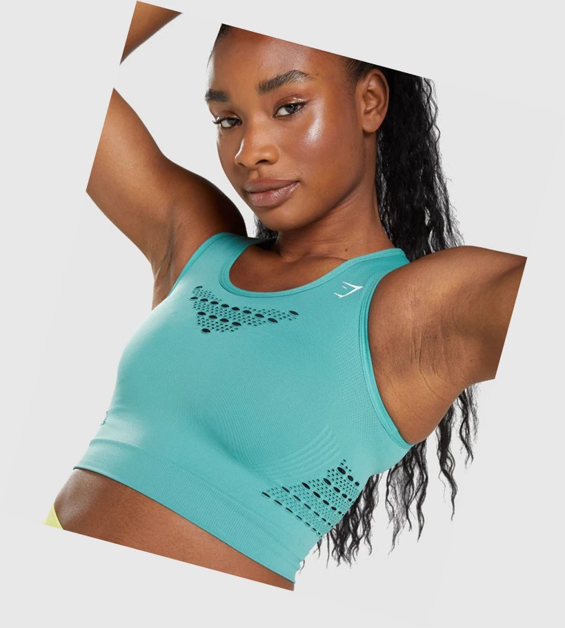 Gymshark Energy Seamless Crop Top Naisten Puserot Turkoosi | OVJATC548