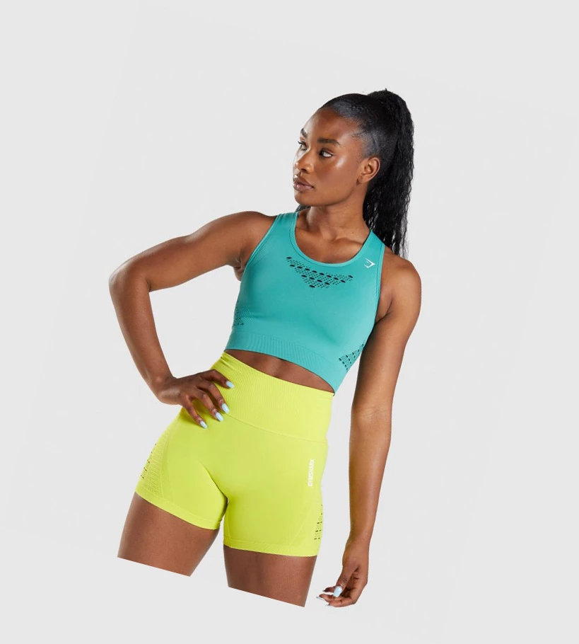 Gymshark Energy Seamless Crop Top Naisten Puserot Turkoosi | OVJATC548