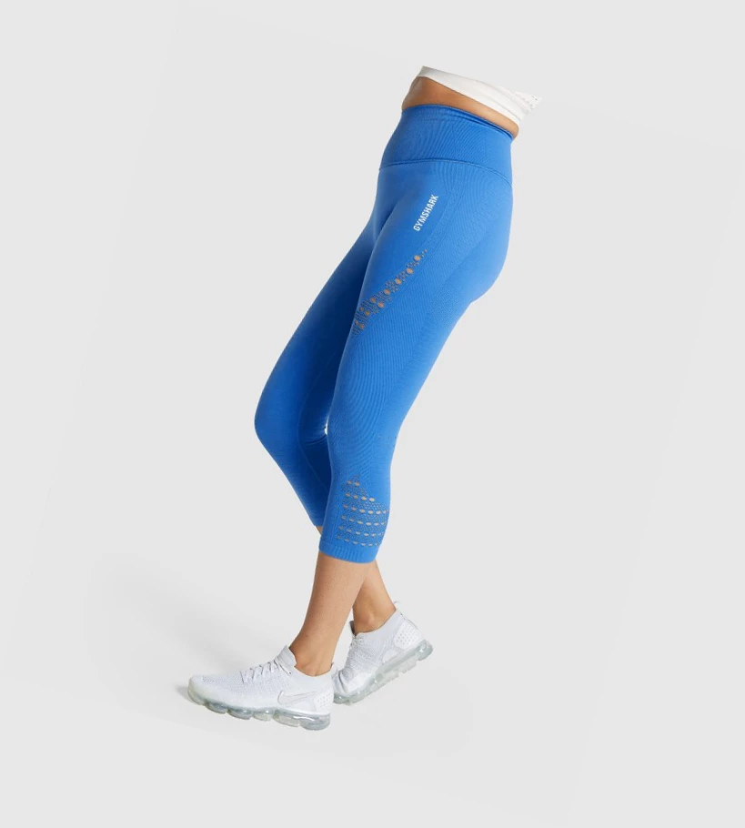 Gymshark Energy Seamless Cropped High Waisted Naisten Leggingsit Sininen | XTJQIH673