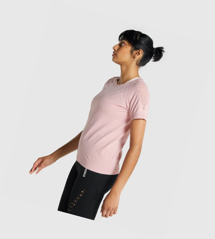 Gymshark Energy Seamless Naisten T Paidat Vaaleanpinkki | ETVCHF542