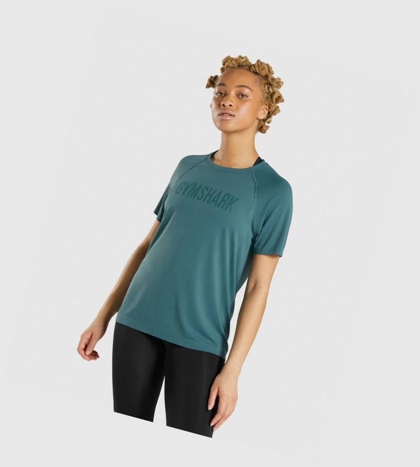 Gymshark Fit Seamless Naisten T Paidat Tummanvihreä | VHYEFR496