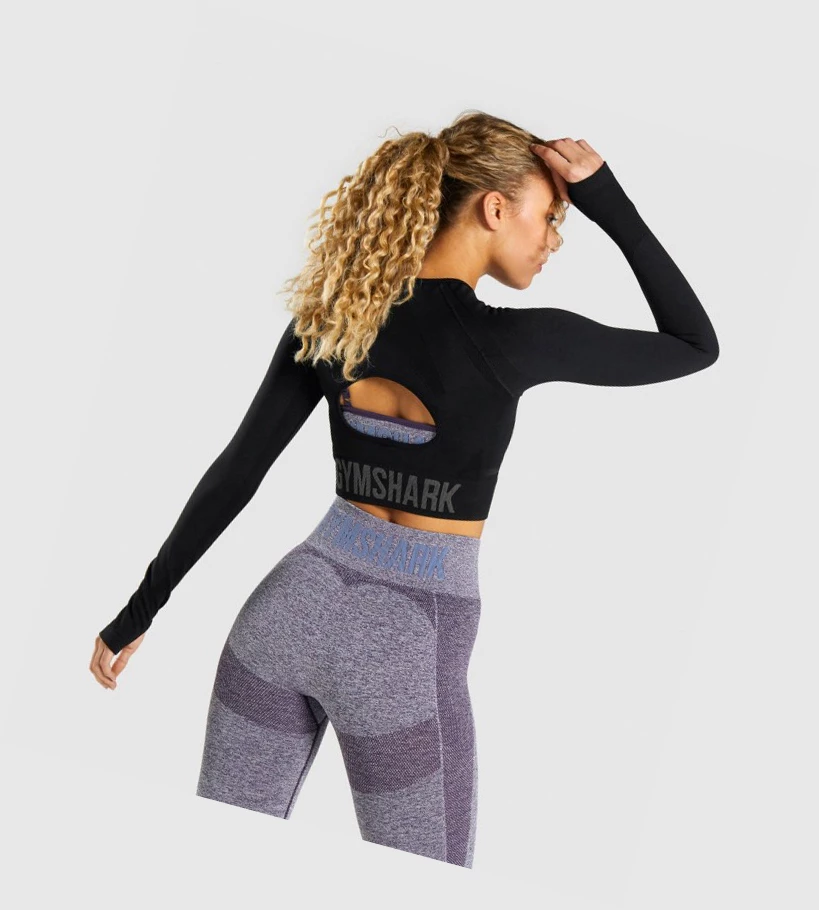 Gymshark Flex Sports Crop Top Naisten Puserot Mustat Harmaat | VMESJF529