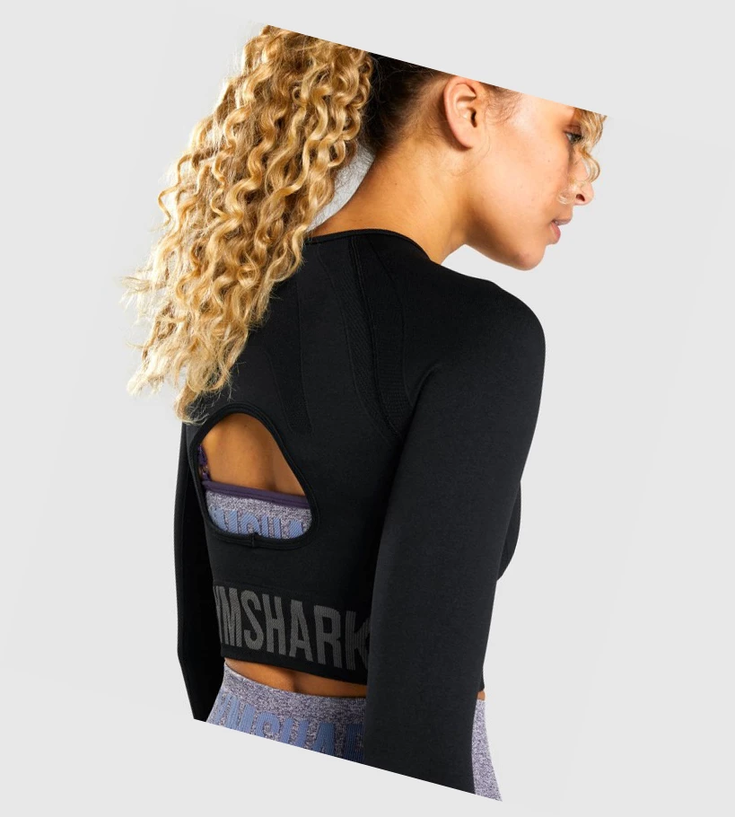 Gymshark Flex Sports Crop Top Naisten Puserot Mustat Harmaat | VMESJF529