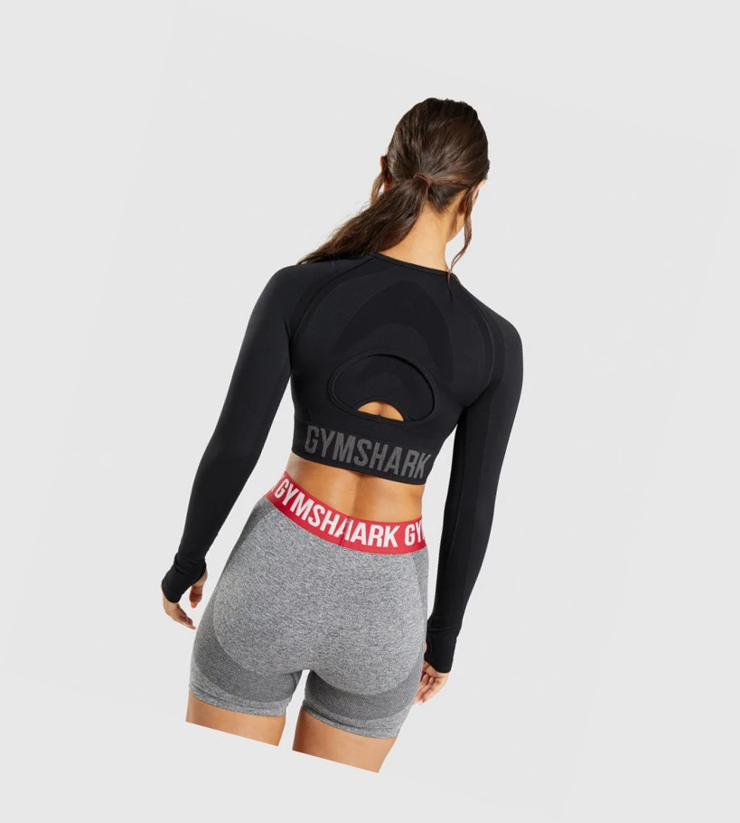 Gymshark Flex Sports Crop Top Naisten T Paidat Mustat | LSIQMP973