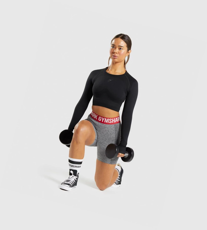 Gymshark Flex Sports Crop Top Naisten T Paidat Mustat | LSIQMP973
