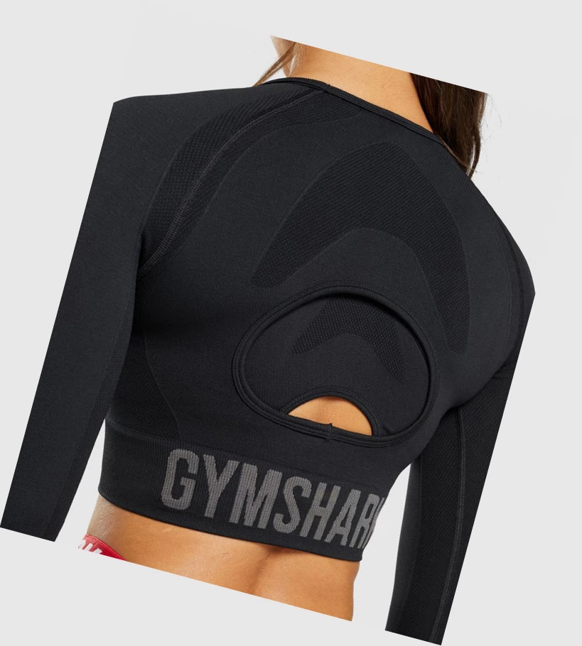 Gymshark Flex Sports Crop Top Naisten T Paidat Mustat | LSIQMP973
