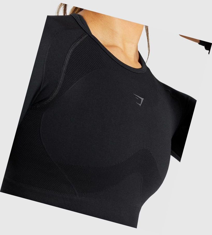 Gymshark Flex Sports Crop Top Naisten T Paidat Mustat | LSIQMP973