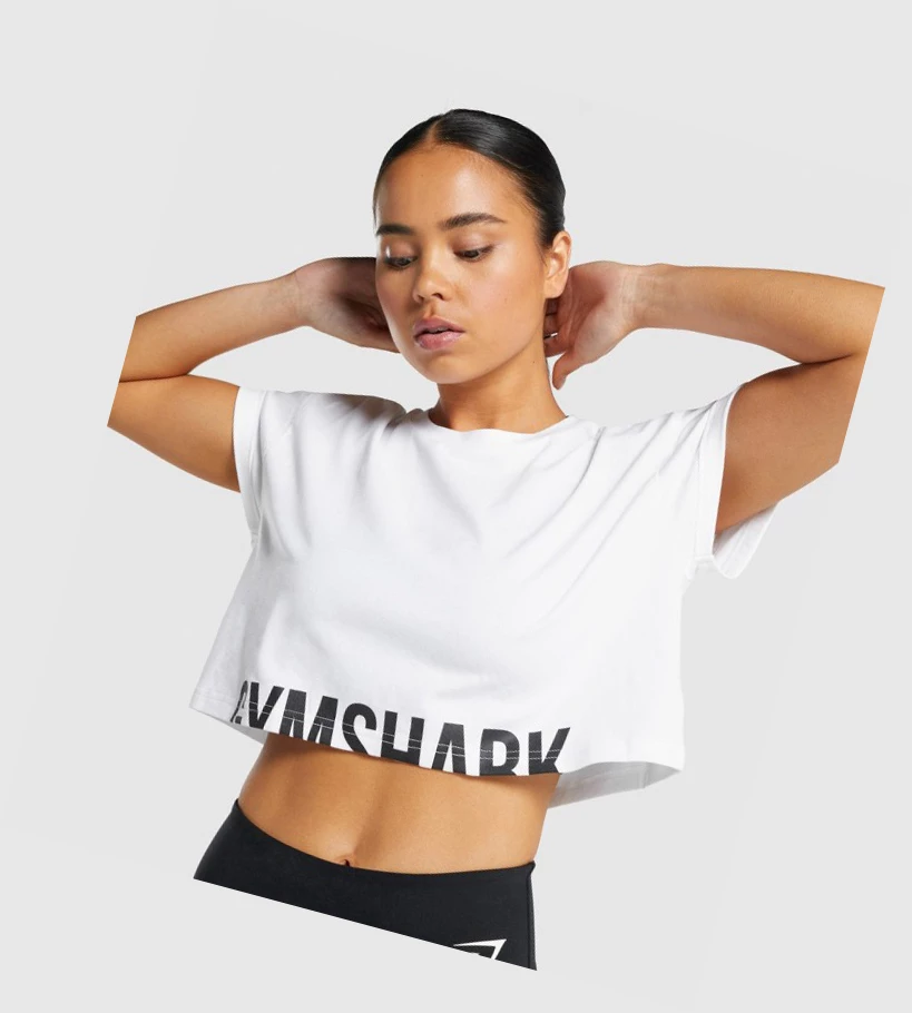 Gymshark Fraction Crop Top Naisten T Paidat Valkoinen | DOWJFI750