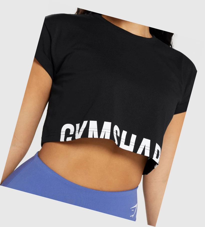 Gymshark Fraction Crop Top Naisten T Paidat Mustat | ECBGYU538