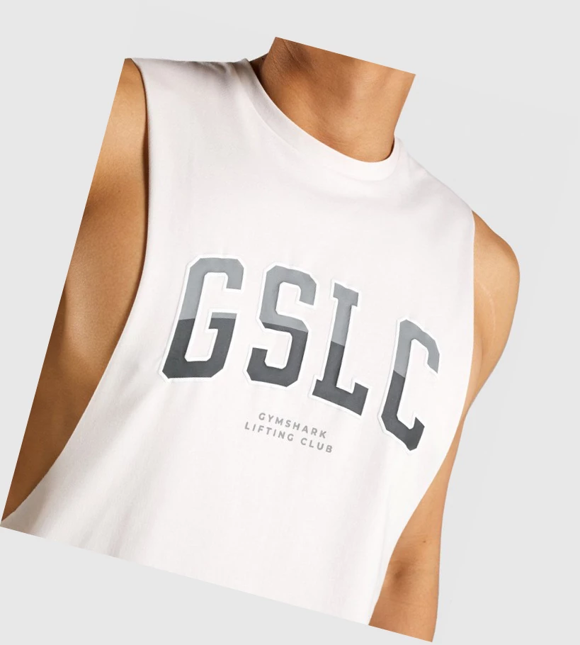 Gymshark GSLC Collegiate Drop Arm Miesten Hihaton Paita Kerma | CEPZYO960