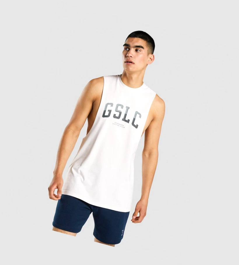 Gymshark GSLC Collegiate Drop Arm Miesten Hihaton Paita Kerma | CEPZYO960