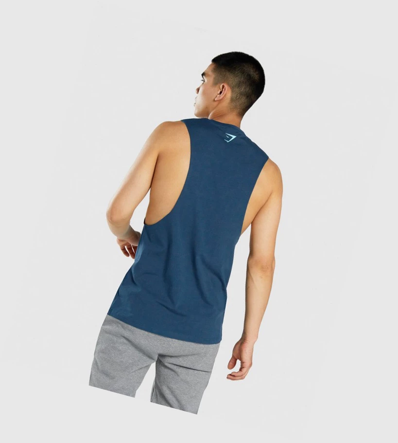 Gymshark GSLC Collegiate Drop Arm Miesten Hihaton Paita Laivastonsininen | CVOGJM476