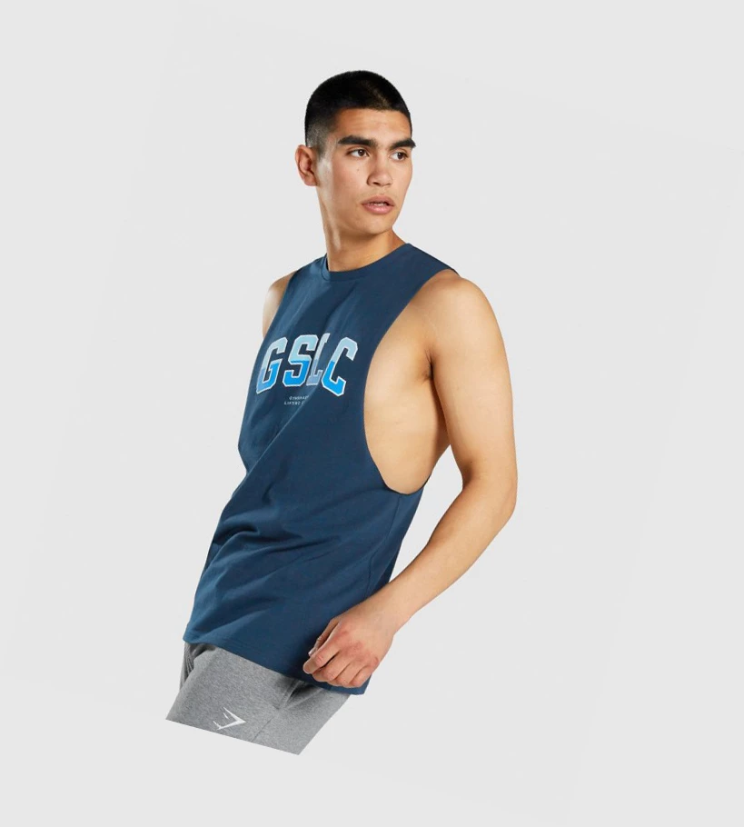Gymshark GSLC Collegiate Drop Arm Miesten Hihaton Paita Laivastonsininen | CVOGJM476