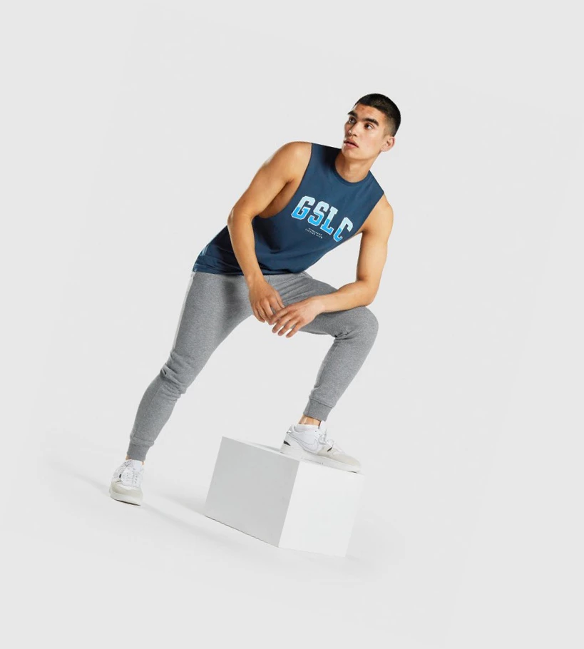 Gymshark GSLC Collegiate Drop Arm Miesten Hihaton Paita Laivastonsininen | CVOGJM476