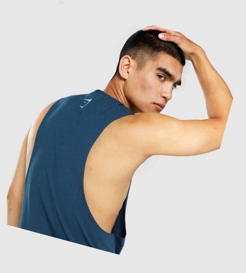 Gymshark GSLC Collegiate Drop Arm Miesten Hihaton Paita Laivastonsininen | CVOGJM476