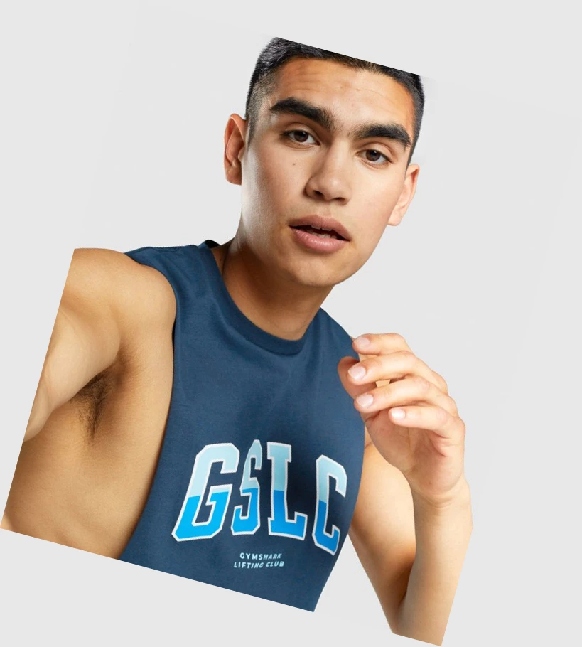 Gymshark GSLC Collegiate Drop Arm Miesten Hihaton Paita Laivastonsininen | CVOGJM476
