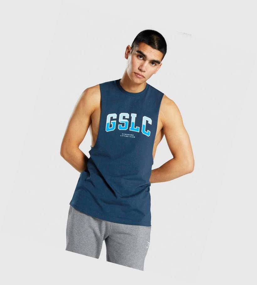 Gymshark GSLC Collegiate Drop Arm Miesten Hihaton Paita Laivastonsininen | CVOGJM476