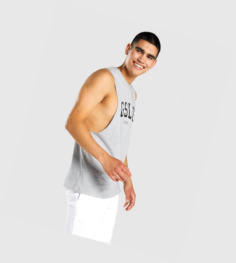 Gymshark GSLC Collegiate Drop Arm Miesten Hihaton Paita Vaaleanharmaat | QFJYGP189