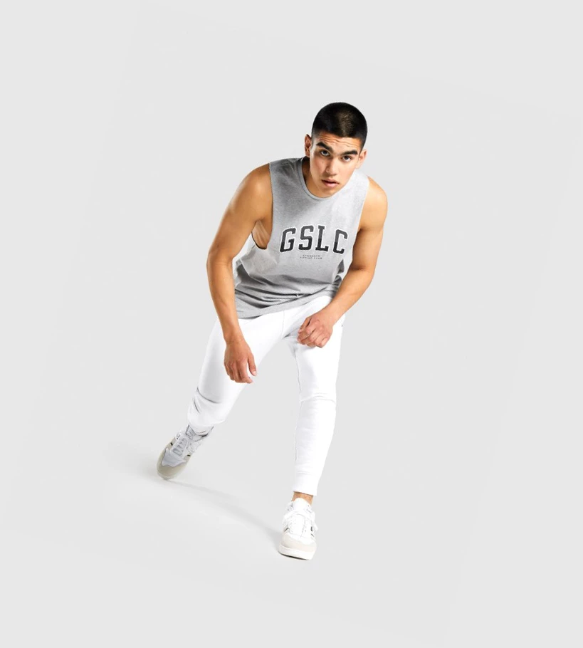 Gymshark GSLC Collegiate Drop Arm Miesten Hihaton Paita Vaaleanharmaat | QFJYGP189