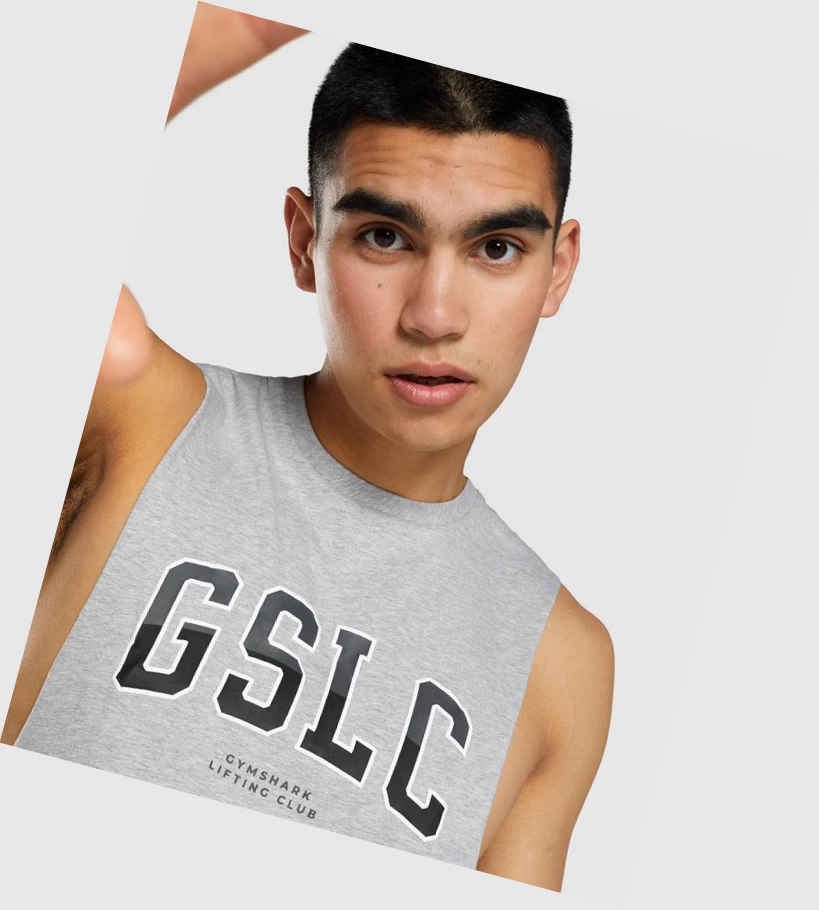 Gymshark GSLC Collegiate Drop Arm Miesten Hihaton Paita Vaaleanharmaat | QFJYGP189