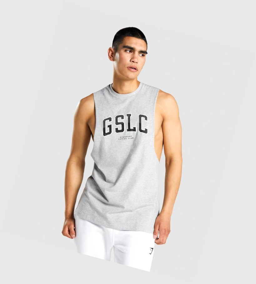 Gymshark GSLC Collegiate Drop Arm Miesten Hihaton Paita Vaaleanharmaat | QFJYGP189