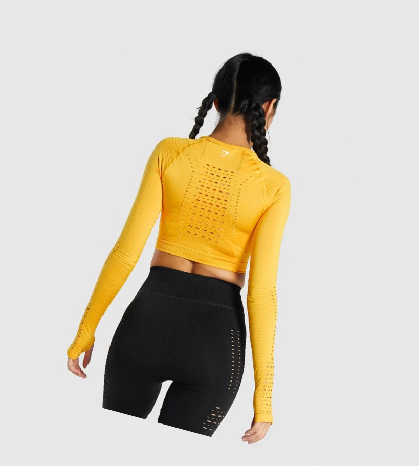 Gymshark Glow Seamless Crop Top Naisten Puserot Keltainen | TYPVXH819