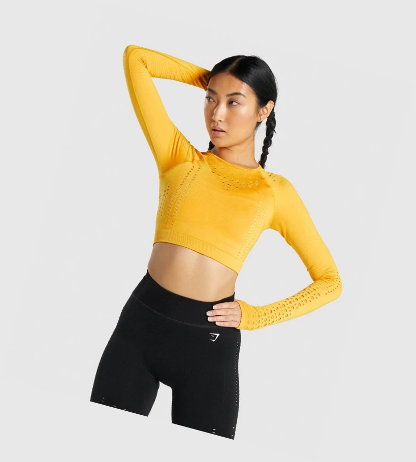 Gymshark Glow Seamless Crop Top Naisten Puserot Keltainen | TYPVXH819