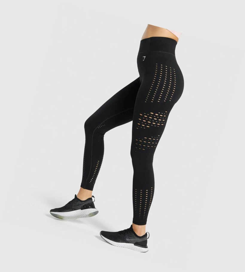 Gymshark Glow Seamless Tights High Waisted Naisten Leggingsit Mustat | XKHRIT146