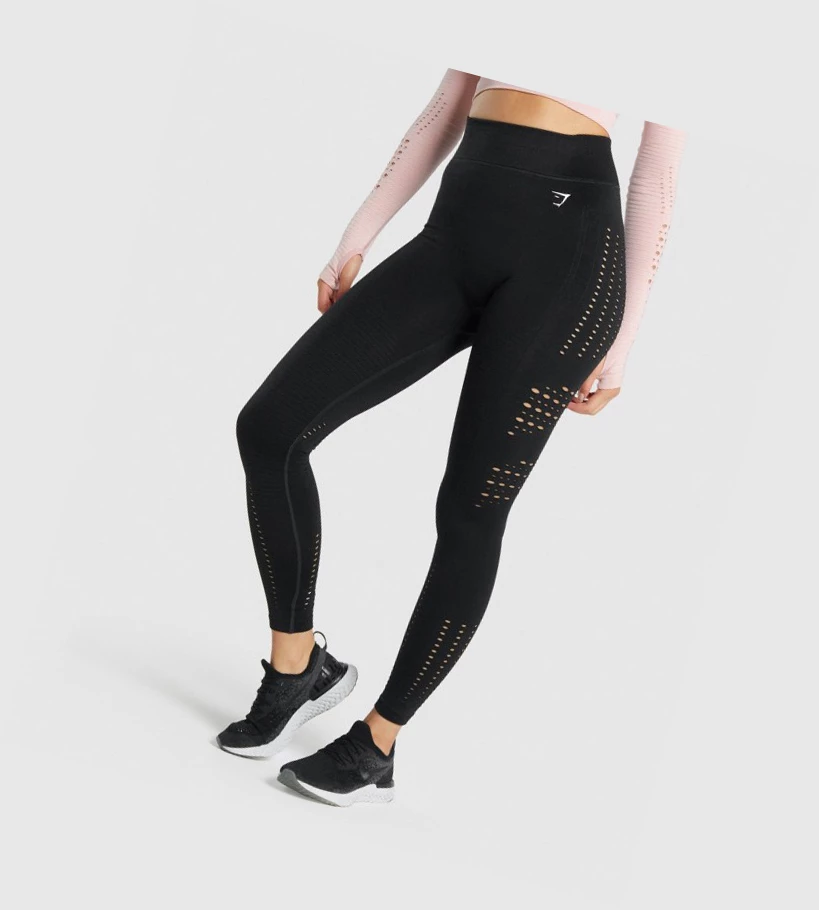 Gymshark Glow Seamless Tights High Waisted Naisten Leggingsit Mustat | XKHRIT146
