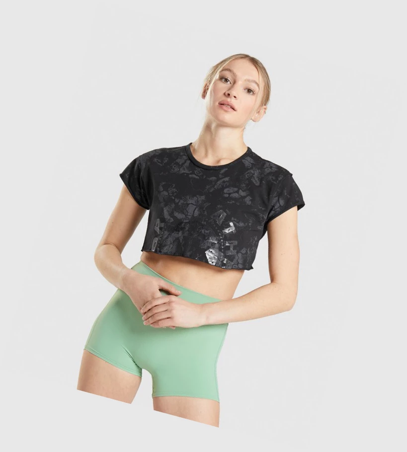 Gymshark KK Fit Raw Crop Top Naisten Puserot Mustat Camo | EYDLTJ573