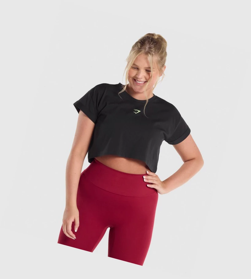 Gymshark Koulutus Alone Graafinen Crop Naisten Puserot Mustat | QPVCHB273