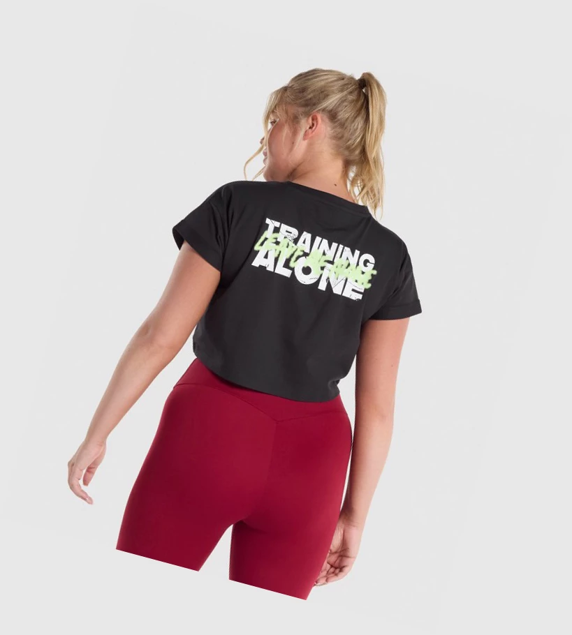 Gymshark Koulutus Alone Graafinen Crop Naisten Puserot Mustat | QPVCHB273