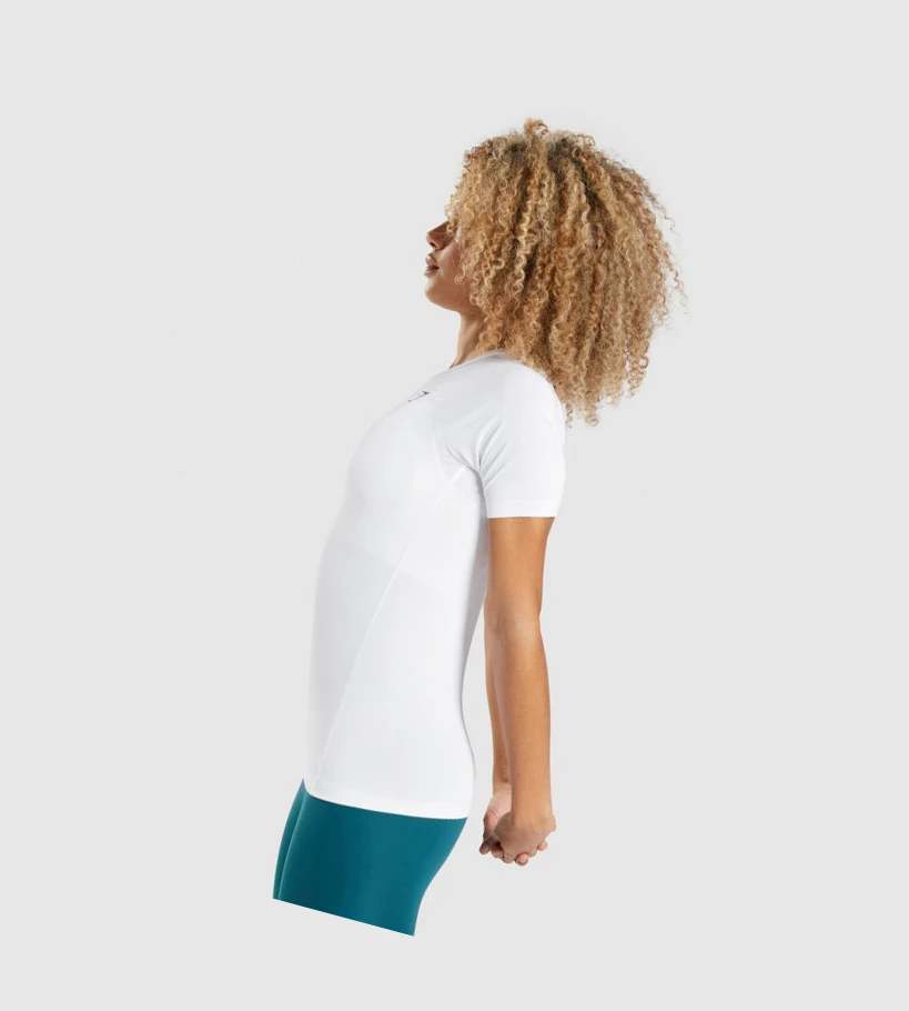 Gymshark Koulutus Baselayer Naisten T Paidat Valkoinen | EZJVMS673