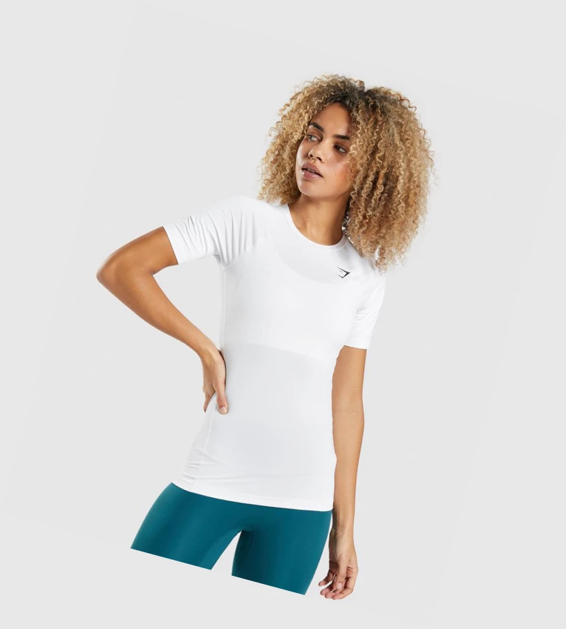 Gymshark Koulutus Baselayer Naisten T Paidat Valkoinen | EZJVMS673
