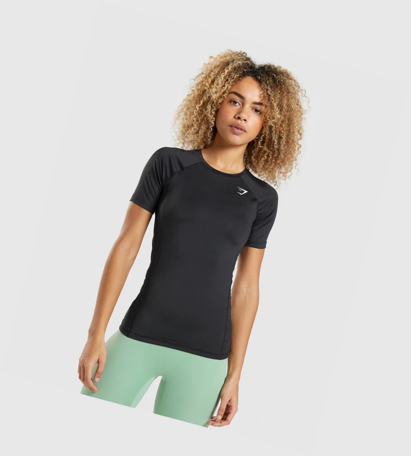 Gymshark Koulutus Baselayer Naisten T Paidat Mustat | WRGQXO948