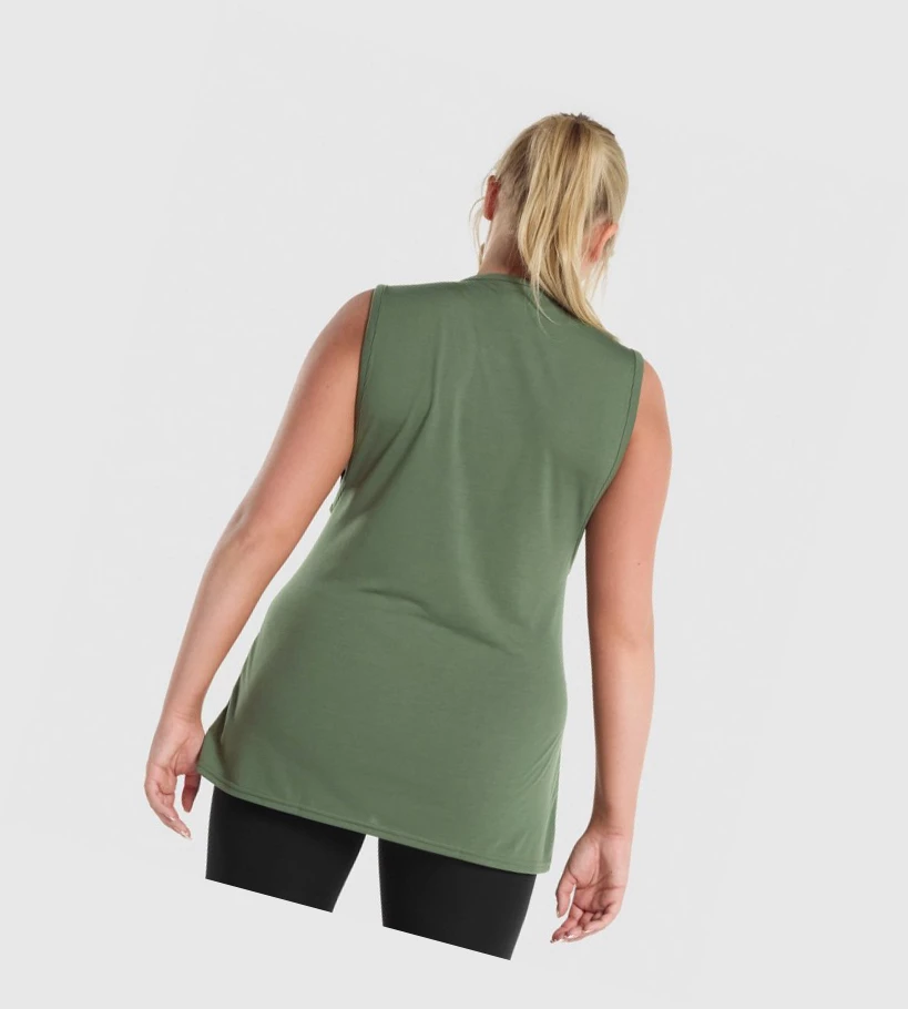 Gymshark Koulutus Drop Arm Naisten Hihaton Paita Vihreä | UHZNGR048