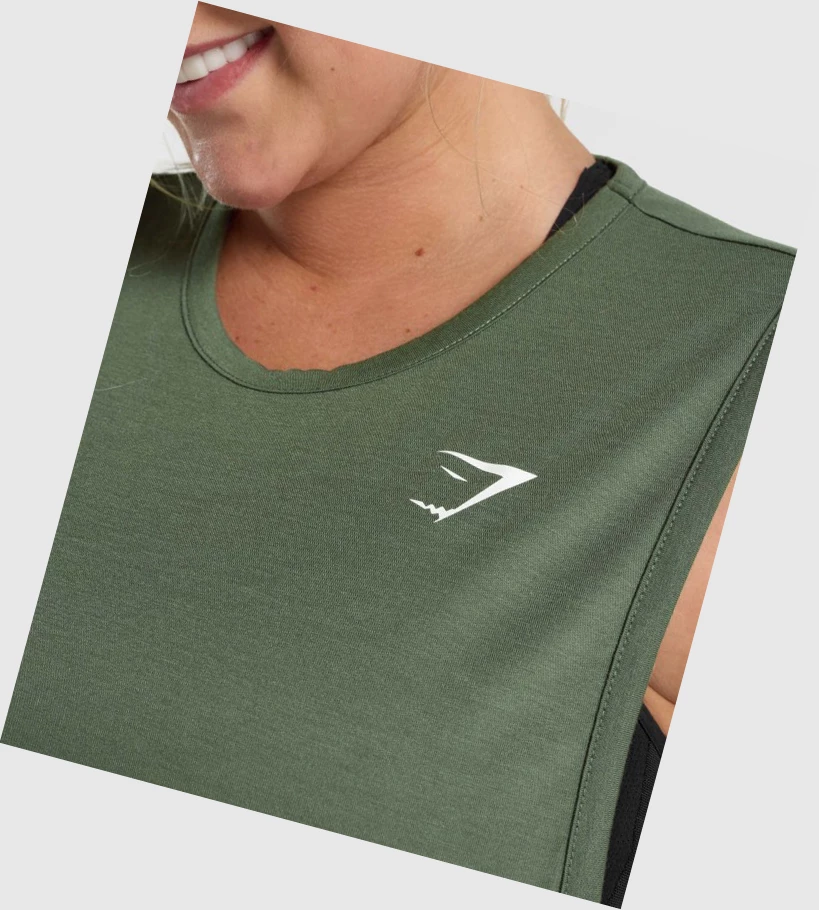 Gymshark Koulutus Drop Arm Naisten Hihaton Paita Vihreä | UHZNGR048