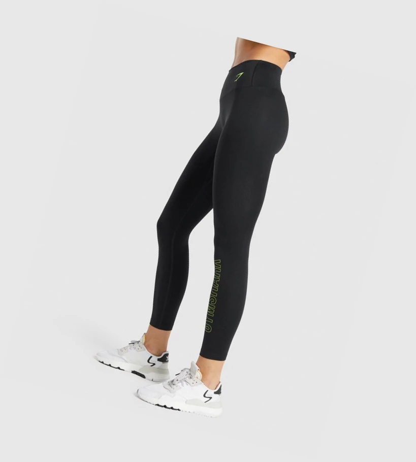 Gymshark Koulutus Graafinen High Waisted Naisten Leggingsit Mustat | VINHDG786